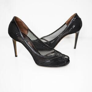Dolce & Gabbana Black Mesh Peep toe Pumps Fishnet Heels Edgy SZ 9.5